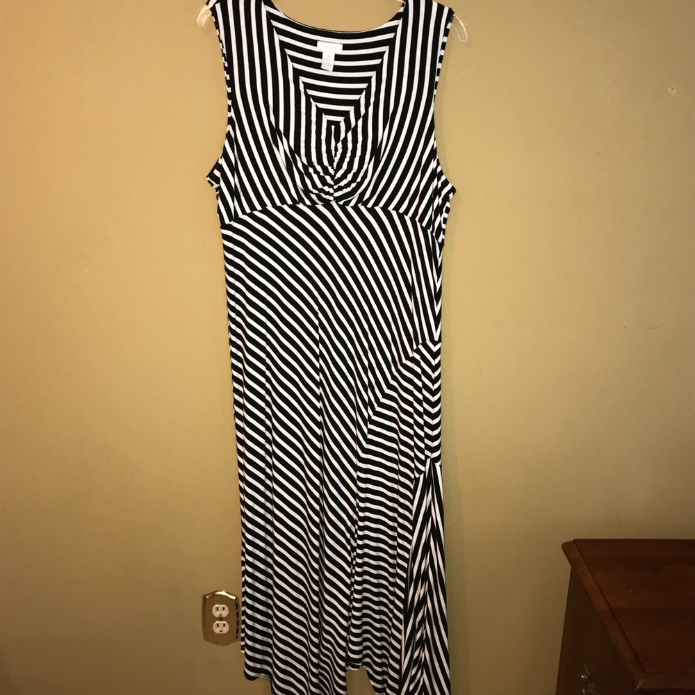 Chico’s Black and White stripe Twist Front Dress